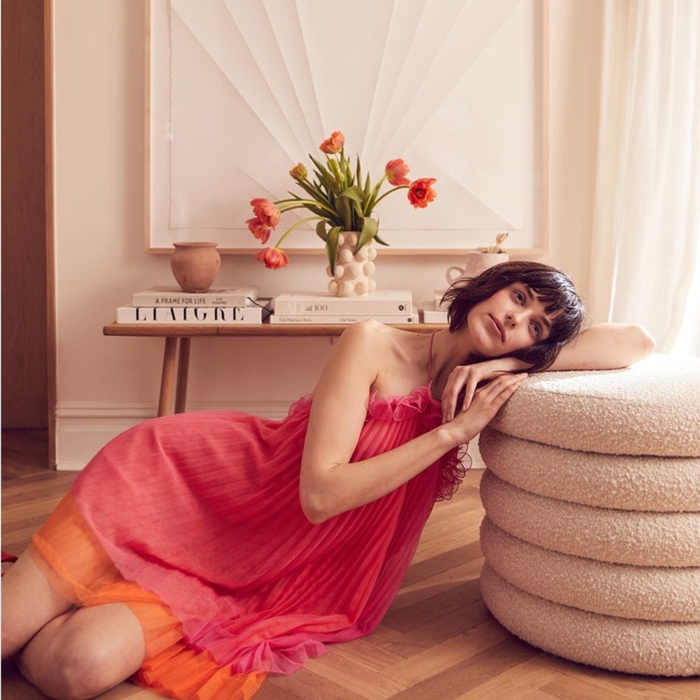 AMUR Pink and Orange Pleated Dress - Picture 11 of 16